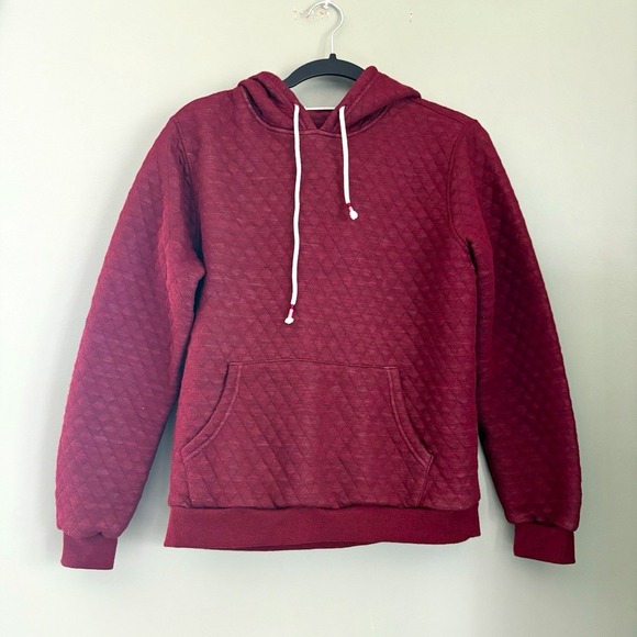Marine Layer Tops - Marine Layer Corbet Quilted Women's Burgundy Solid Knit Pullover Hoodie S